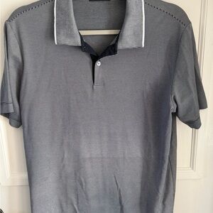 Theory Men's Polo Shirt - Navy and Gray Stripes